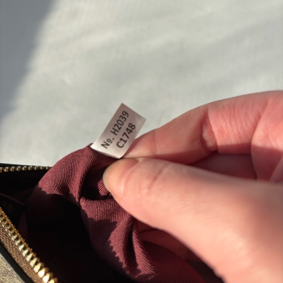 Tan Coach Signature Print Leather Wristlet Holiday Edition with Snowflake Charm - Picture 3 of 6